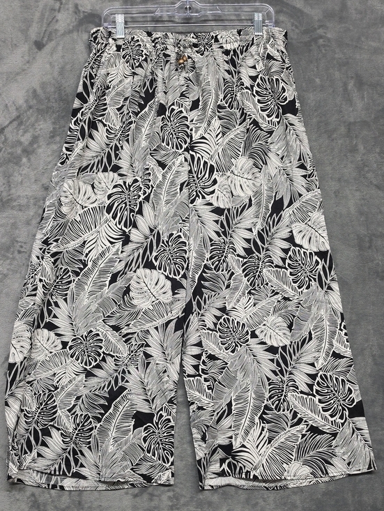 Jones New York Pants - Jones New York Black and White Tropical Leaf Wide-Leg Pants